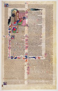 Marlay Cutting IT.11: Blatt mit Miniatur aus Gratians Decretum, das einen Mönch zeigt, der einer Gemeinde von Männern und Frauen predigt von Italian School