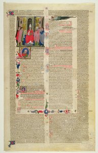 Marlay Cutting IT.3: Blatt mit Miniatur aus Gratians Decretum, das den Fall des Bischofs zeigt, der der fleischlichen Sünde beschuldigt wird von Italian School