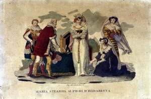 Maria Stuart zu Füßen von Elisabeth I., in der Oper Maria Stuarda von Gaetano Donizetti, 1810 von Italian School