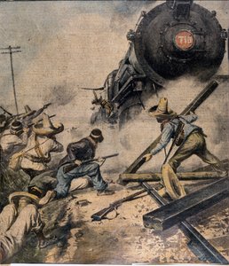 Mexikanische Revolution: die Rebellen stürmen einen Zug, Illustration von Abbo in "L