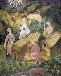Bergweiden. Kühe melken und Käseherstellung