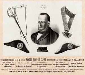 Gegenstände, die von Camillo Benso Graf von Cavour (1810-1861) verwendet wurden - Hüte und Insignien seiner politischen und diplomatischen Funktionen, mit dem großen Band des Ordens der Heiligen Mauritius und Lazarus (Ordine dei Santi Maurizio e Lazzaro) - von Italian School