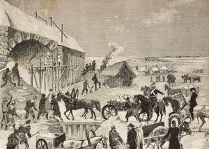 Eine der im Bau befindlichen Festungen an der russischen Grenze, Gravur nach Skizze von Fritzmann, aus L