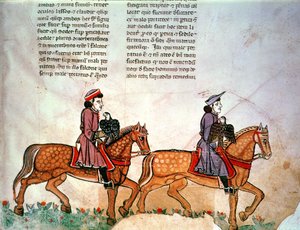 Zwei Reiter mit Falken, aus De Arte Venandi cum Avibus von Friedrich II. von Italian School