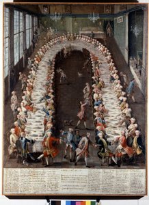 Darstellung eines Banketts, organisiert von der Familie Nani. Gemälde aus dem 18. Jahrhundert von Italian School