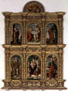 Polyptychon mit der Madonna und Kind mit Heiligen