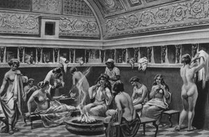Pompeji: Innenansicht der Thermen des Forums (Lithographie)