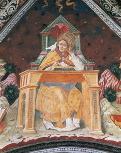 Papst Gregor I., in der Kapelle der St. Margareta von Antiochia, Gewölbe des Heiligtums Santa Maria Assunta (Fresko) von Italian School