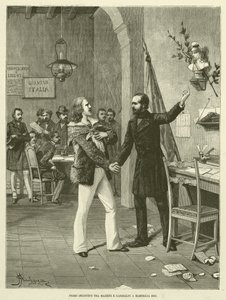 Erstes Treffen zwischen Mazzini und Garibaldi in Marseille 1833 (Gravur)