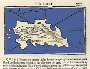 Darstellung der Insel Jamaika. Isolario (Inselkarte) von Benedetto Bordone. Venedig 1547 von Italian School