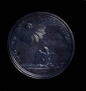 Rückseite einer Porträtmedaille von Anna Isabella von Mantua mit einem Adler, der die Sonne beobachtet, geprägt 1698. Inschrift: VNVS AMOR von Italian School