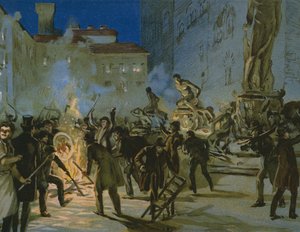 Revolution in Florenz, 27. April 1859, Illustration aus einem Album zur Geschichte des Risorgimento für die Schokolade Talmone, späte 19. Jahrhundert von Italian School