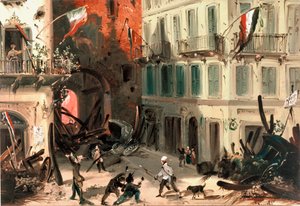 Revolutionen von 1848, Fünf Tage von Mailand: Barrikaden in der Nähe des Pusterla Beatrice Tors am 22. März von Italian School