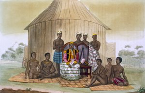 Saba oder Herrscher mit Adligen und seiner Frau, Westafrika, ca. 1820er-30er Jahre