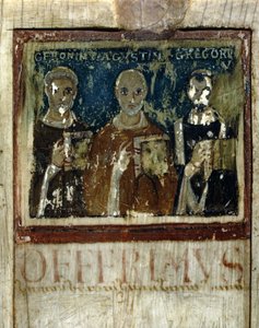 Heiliger Hieronymus, Heiliger Augustinus (354-430) und Heiliger Gregor der Große (540-604), Detail vom Diptychon des Boethius, ca. 487 von Italian School
