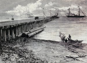 San Leon Mine, Verladedeck für Erz nach Maddalena, Gravur, Sardinien, Italien