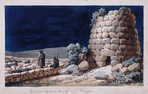 Sardische Hirten in der Nähe eines Nuraghe, Druck ms. 257, Cominotti Sammlung, um 1825