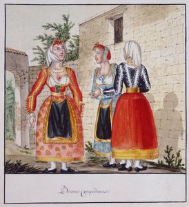 Sardische Frauen in Trachten aus Campidano, gedruckt ms.258, Luzzetti-Sammlung von Italian School