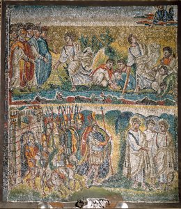 Szenen aus dem Buch Josua: Die Einnahme von Jericho, Die sieben Priester, die die Bundeslade tragen von Italian School
