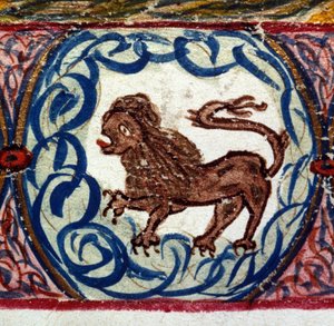 Löwezeichen. Italienisches Horoskop, Mitte des 15. Jahrhunderts.