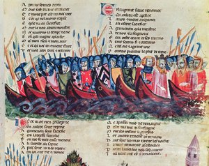 Soldaten in ihren Schiffen, aus dem Codex Benito de Santa Mora von Italian School