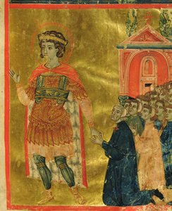 Einige Brüder beten zu St. Theodor, aus einer Mariegola, 1350 von Italian School