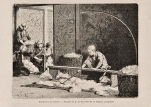 Baumwollspinnen, Japan, aus der italienischen Ausgabe von Tour du Monde, 1869 von Italian School
