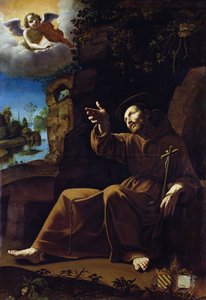 Der heilige Franziskus von Assisi wird von einem Engel-Musiker getröstet von Italian School