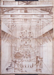 Bühnenmaschinerie für die Opern im San Salvatore Theater in Venedig, 1675 (Feder und Tuschlavierung auf Papier) von Italian School