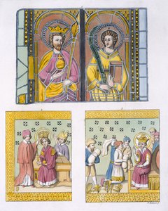 Glasmalerei-Dekoration aus der alten Kirche von Uppsala, Tafel 42 aus Le Costume Ancien et Moderne von Jules Ferrario, veröffentlicht um 1820-30