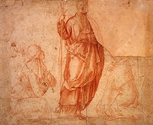 Stehender Heiliger mit zwei Bittstellern von Italian School