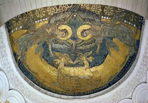 Die Bundeslade, getragen von Cherubim, aus der Halbkuppel der Ostapsis (Mosaik) von Italian School