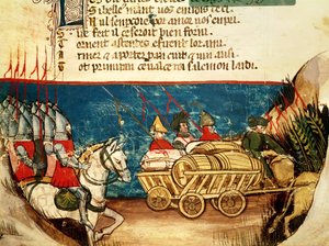 Die Armee von Karl dem Großen (742-814) und der Transport von Vorräten, aus einem venezianischen Kodex von Italian School