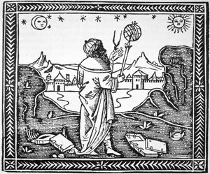Der Astrologe Albumasar (787-885), Kopie einer Illustration aus seinem Introductorium in Astronomiam, Venedig 1506, verwendet in einer Geschichte der Magie, veröffentlicht im späten 19. Jahrhundert von Italian School