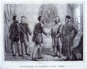 Die Versöhnung von Garibaldi mit General Cialdini, Illustration aus Die Geschichte Italiens