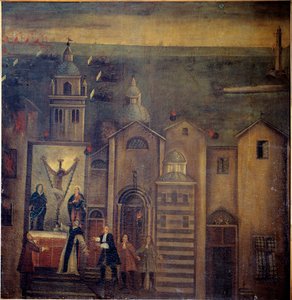 Die Kirche Santa Maria del Castello, getroffen während der Bombardierung durch die Franzosen im Jahr 1684