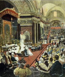 Die religiöse Hochzeit von König Viktor Emanuel III. mit Prinzessin Helene von Montenegro in der Kirche Santa Maria degli Angeli in Rom im Jahr 1896 von Italian School