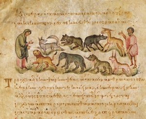 Abhandlung über die vielen Tierarten, die die Erde bewohnen, Illustration aus der Cynegetica von Oppian von Italian School