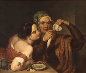 Zwei Frauen mit einer Tasse von Italian School