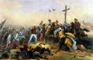 Einheit Italiens: Schlacht von Milazzo in Sizilien am 20.07.1860. Giuseppe Garibaldis Tausend besiegten Franz II. Lithographie aus dem späten 19. Jahrhundert von Italian School
