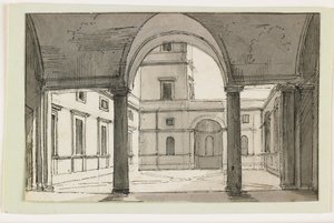 Ansicht einer italienischen Kolonnade und eines Hofes, frühes 19. Jahrhundert von Italian School