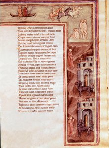 Ansicht der Unterwelt, Charaktere und Monster, Illustration für „Furioser Herkules“ von Seneca (Miniatur) von Italian School