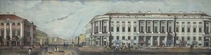 Die Polizeibrücke mit dem Stroganov-Palast. Aus dem Panorama des Newski-Prospekts, 1830 von Ivan Alexeyevich Ivanov
