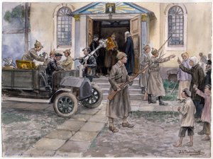 Beschlagnahme der Kirchenschätze in Petrograd am 5. Mai 1922 (aus der Aquarellserie Russische Revolution)