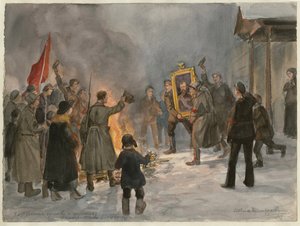 Soldaten verbrennen Gemälde (aus der Aquarellserie Russische Revolution)