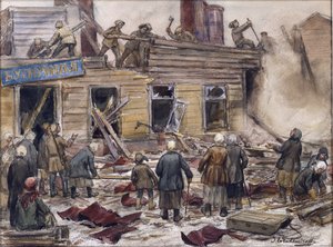 Arbeiter, die Holzhäuser zum Heizen abreißen von Vladimirov, Ivan Alexeyevich (1869-1947)