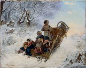 Kinder auf einem Pferdeschlitten, 1870 von Ivan Andreyevich Pelevin