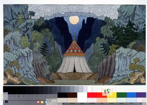 Bühnenbild für die Oper Der goldene Hahn von N. Rimski-Korsakow