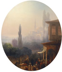 Marktszene in Konstantinopel mit der Hagia Sophia im Hintergrund, 1860