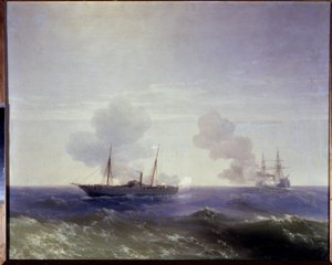Russisch-Türkischer Krieg von 1877-1878: Die Seeschlacht zwischen dem russischen Kreuzer Vesta und dem türkischen Panzerschiff Fethi Bulend im Schwarzen Meer, 11. Juli 1877